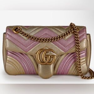 Gucci Marmont Gold and Pink Crossbody Bag Small